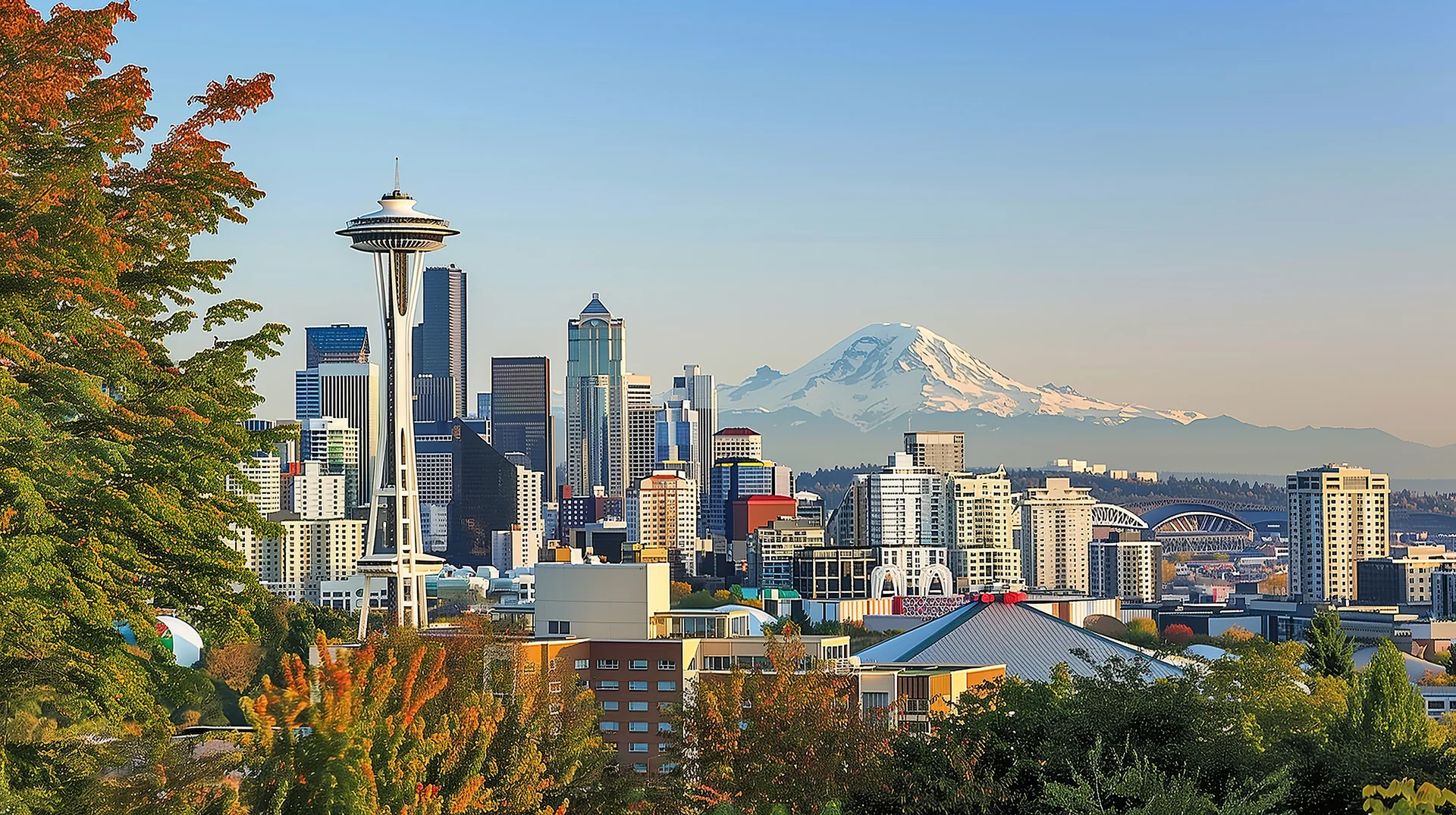 Luxury chauffeur service in Seattle providing executive transportation with premium vehicles and professional drivers against iconic Space Needle skyline serving tech campuses and downtown Seattle